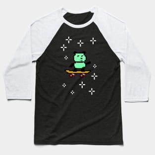 NFT - Little green panda bear on a skateboard Baseball T-Shirt